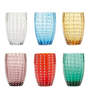Zafferano Perle Bicchiere Colori misti 2 - Vetro Colorato Soffiato a Bocca, 32 cl, Lavorato a Mano - Set 6 Tumblers Artigianali per Acqua o Cocktail