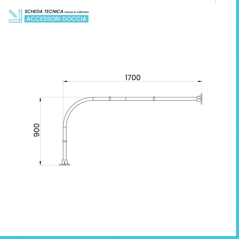 Asta tenda doccia angolare 90x170 cm in acciaio bianco