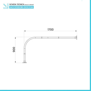 Asta tenda doccia angolare 90x170 cm in acciaio bianco