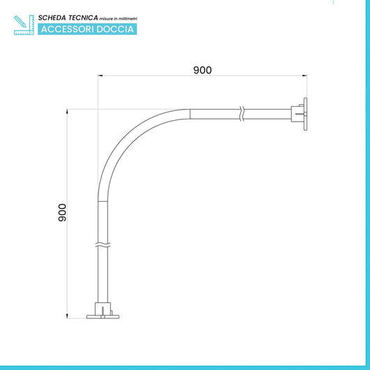 Asta tenda doccia angolare 90x90 cm in acciaio bianco