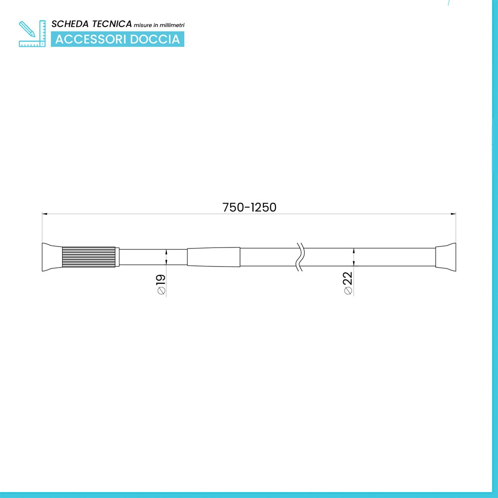 Asta tenda doccia regolabile da 75 a 125 cm in acciaio bianco