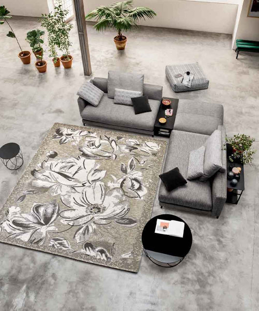 Tappeto moderno floreale ASTER TORTORA in ciniglia multiuso lavabile antiscivolo cm.115x175