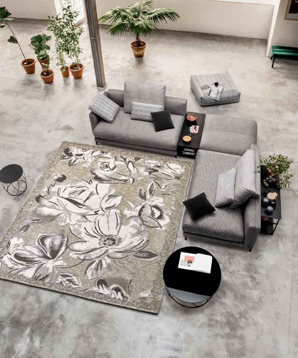 Tappeto moderno floreale ASTER TORTORA in ciniglia multiuso lavabile antiscivolo cm.140x200