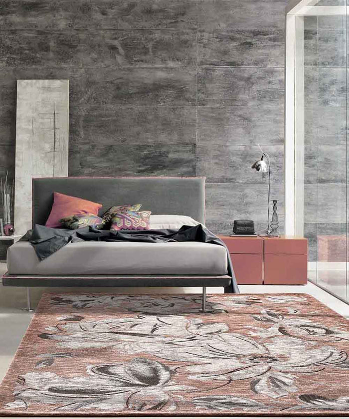 Tappeto moderno floreale ASTER ROSA in ciniglia multiuso lavabile antiscivolo cm.65x300 passatoia