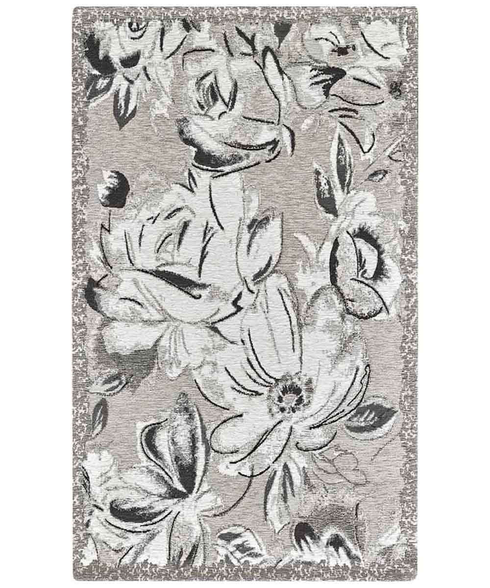 Tappeto moderno floreale ASTER ARGENTO in ciniglia multiuso lavabile antiscivolo cm.65x300 passatoia