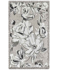 Tappeto moderno floreale ASTER ARGENTO in ciniglia multiuso lavabile antiscivolo cm.65x110 (Coppia)