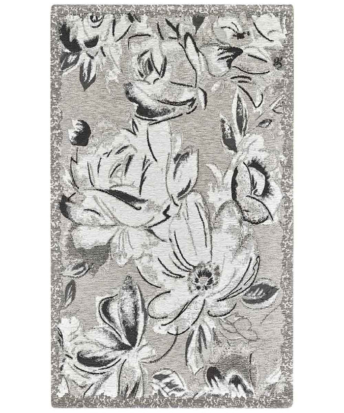 Tappeto moderno floreale ASTER ARGENTO in ciniglia multiuso lavabile antiscivolo cm.175x240