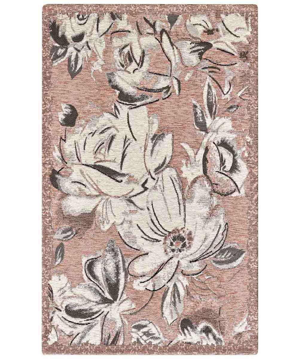 Tappeto moderno floreale ASTER ROSA in ciniglia multiuso lavabile antiscivolo cm.65x110 (Coppia)