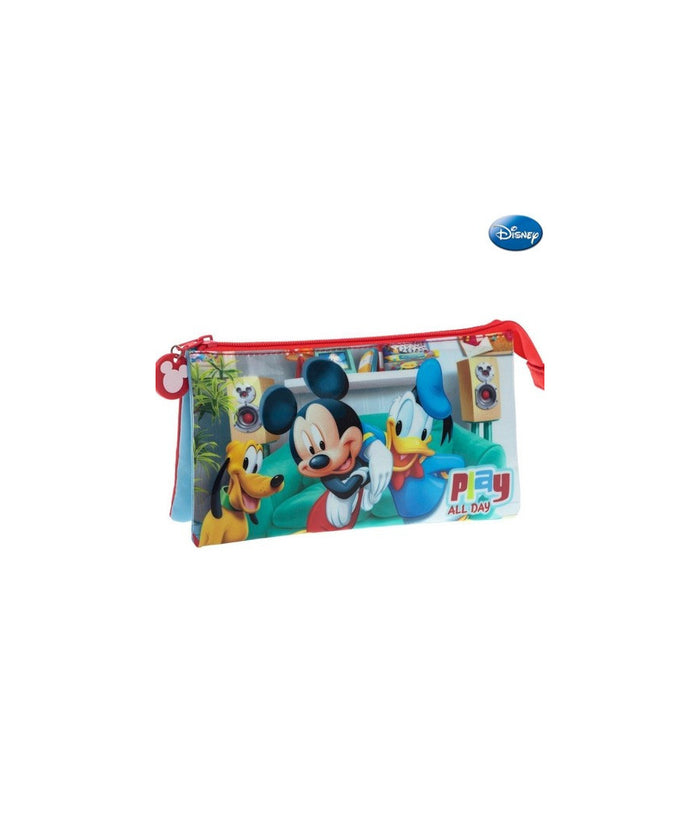 Astuccio 3 Posti Chiusura Zip Portapenne Porta Matite Pvc Mickey Topolino Disney         