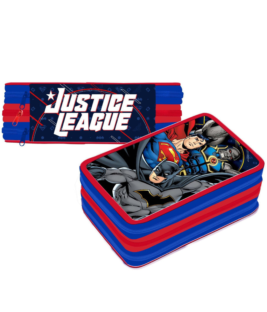 Astuccio 3 Zip Cerniere Portapastelli Matite Scuola Elementare Justice League         