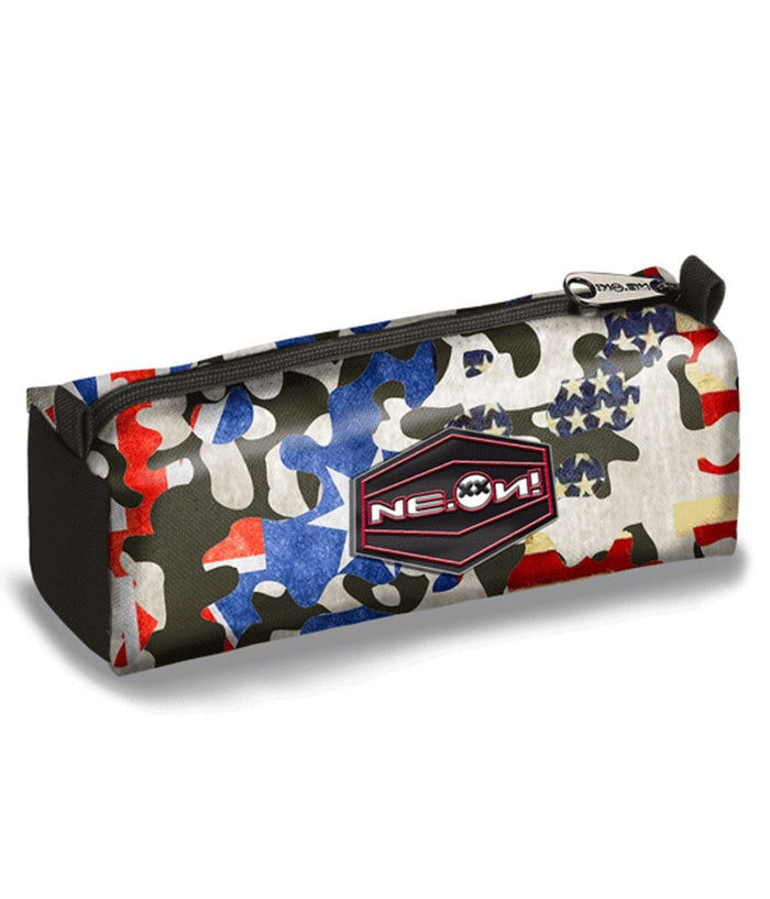 Astuccio Bauletto Neon Gut Camo Bandiera Americana Singola Zip Scuola Ragazzi         