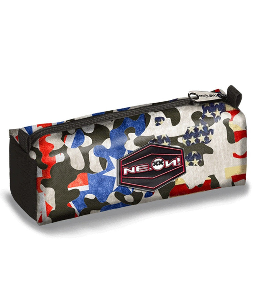 Astuccio Bauletto Neon Gut Camo Bandiera Americana Singola Zip Scuola Ragazzi         