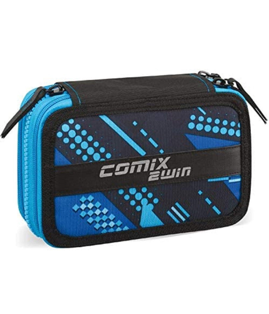 Astuccio Comix 2win 3 Zip Scomparti Portapastelli Penne Scuola Accessoriato Blu         