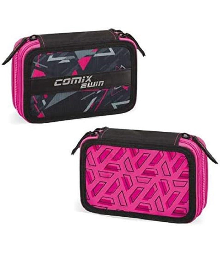 Astuccio Comix 2win 3zip Scomparti Portapastelli Penne Scuola Accessoriato Fuxia         