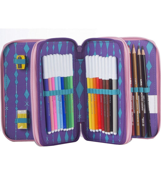 Astuccio Completo 3 Zip Frozen Elsa Anna Accessoriato Bambine Scuola         