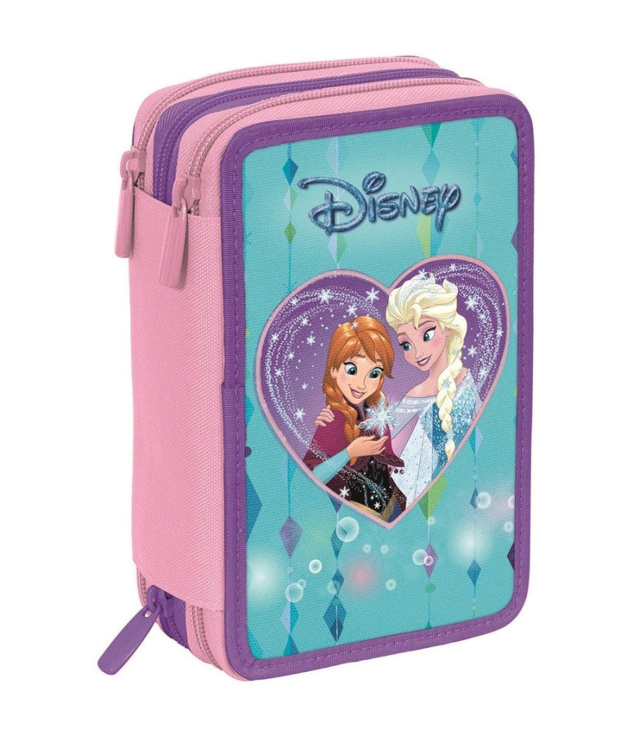 Astuccio Completo 3 Zip Frozen Elsa Anna Accessoriato Bambine Scuola         