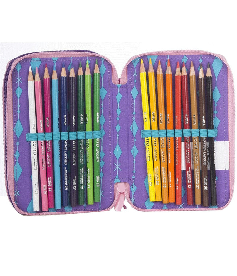 Astuccio Completo 3 Zip Frozen Elsa Anna Accessoriato Bambine Scuola         