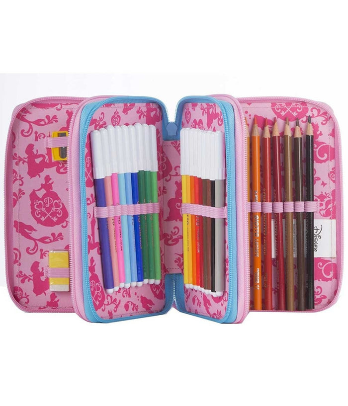 Astuccio Completo 3 Zip Principesse Disney Accessoriato Bambine Scuola         