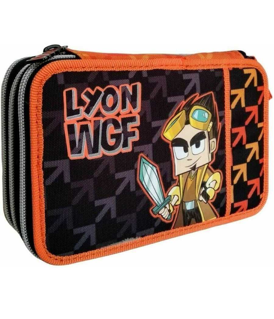 Astuccio Completo Multicolore Lyon Gamer 3 Zip Accessori Scuola Portapastelli         