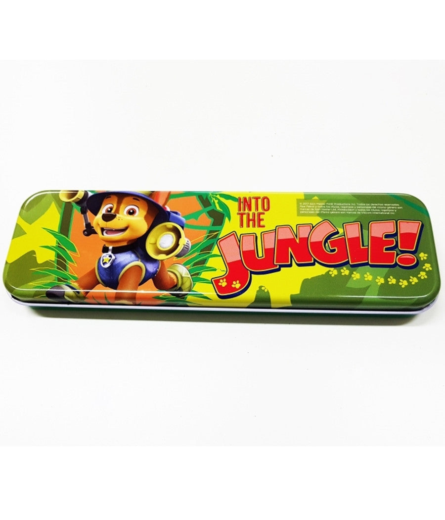 Astuccio In Metallo Paw Patrol Jungle Portapenne Portapastelli Matite Bambino         