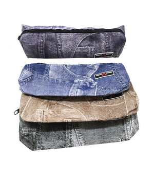 Astuccio Jeans Stampato Portapenne Portapastelli Cosmetici Zip Scuola         