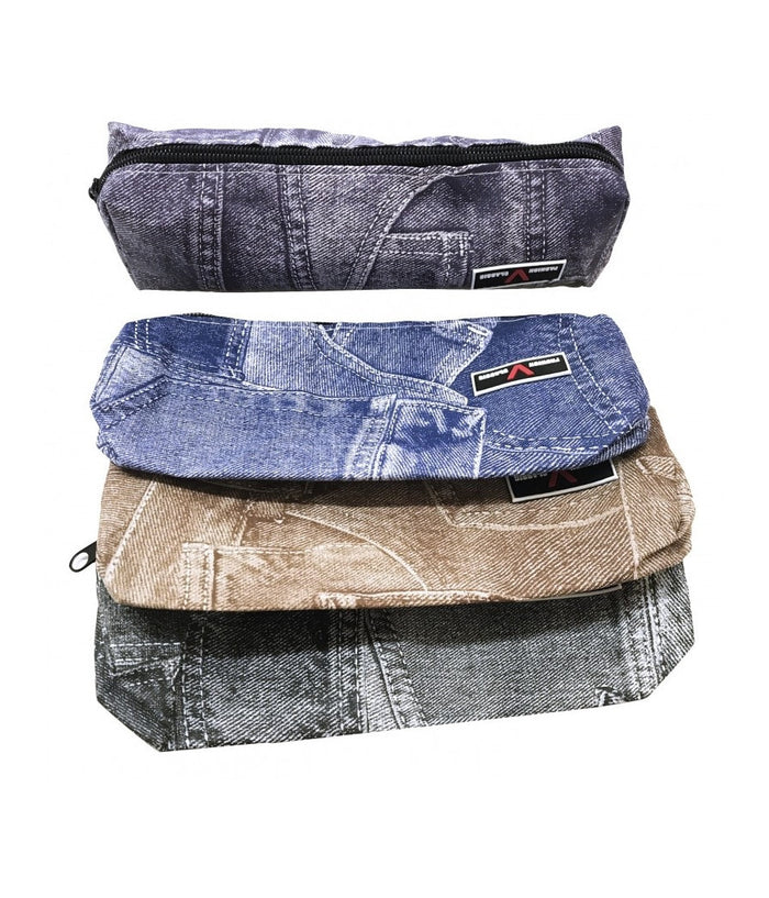 Astuccio Jeans Stampato Portapenne Portapastelli Cosmetici Zip Scuola         