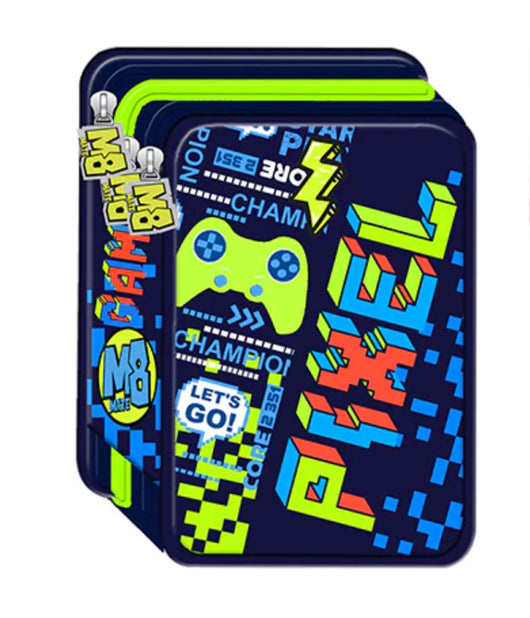 Astuccio Portapastelli Portapenne 3 Scomparti Chiusura A Zip M8 Boy Blu Verde         