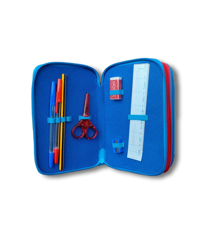 Astuccio Portapastelli Scuola 3 Zip Topolino Accessoriato Pastelli Pennarelli Mm         