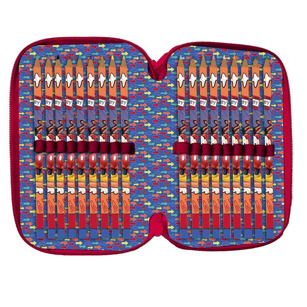 Trade Shop - Astuccio Portapastelli Scuola 3 Zip Topolino Accessoriato Pastelli Pennarelli -