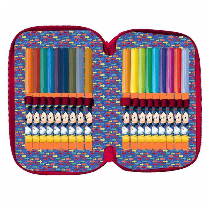 Trade Shop - Astuccio Portapastelli Scuola 3 Zip Topolino Accessoriato Pastelli Pennarelli -