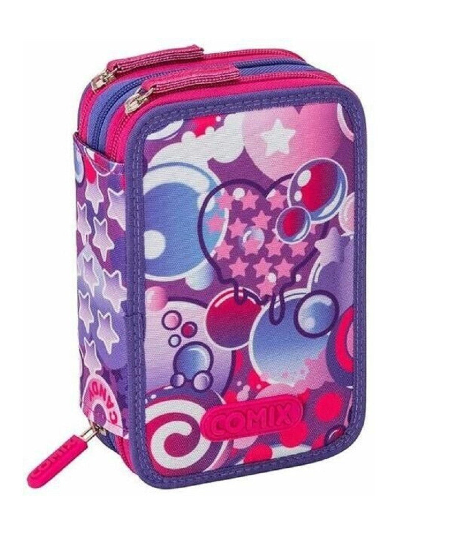 Astuccio Portapenne 3 Zip Scomparti Comix Bright Bubbles Girl Accessori Scuola         