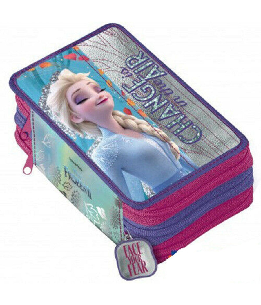 Astuccio Portapenne 3 Zip Scomparti Completo Frozen Ii Accessori Scuola Bambine         