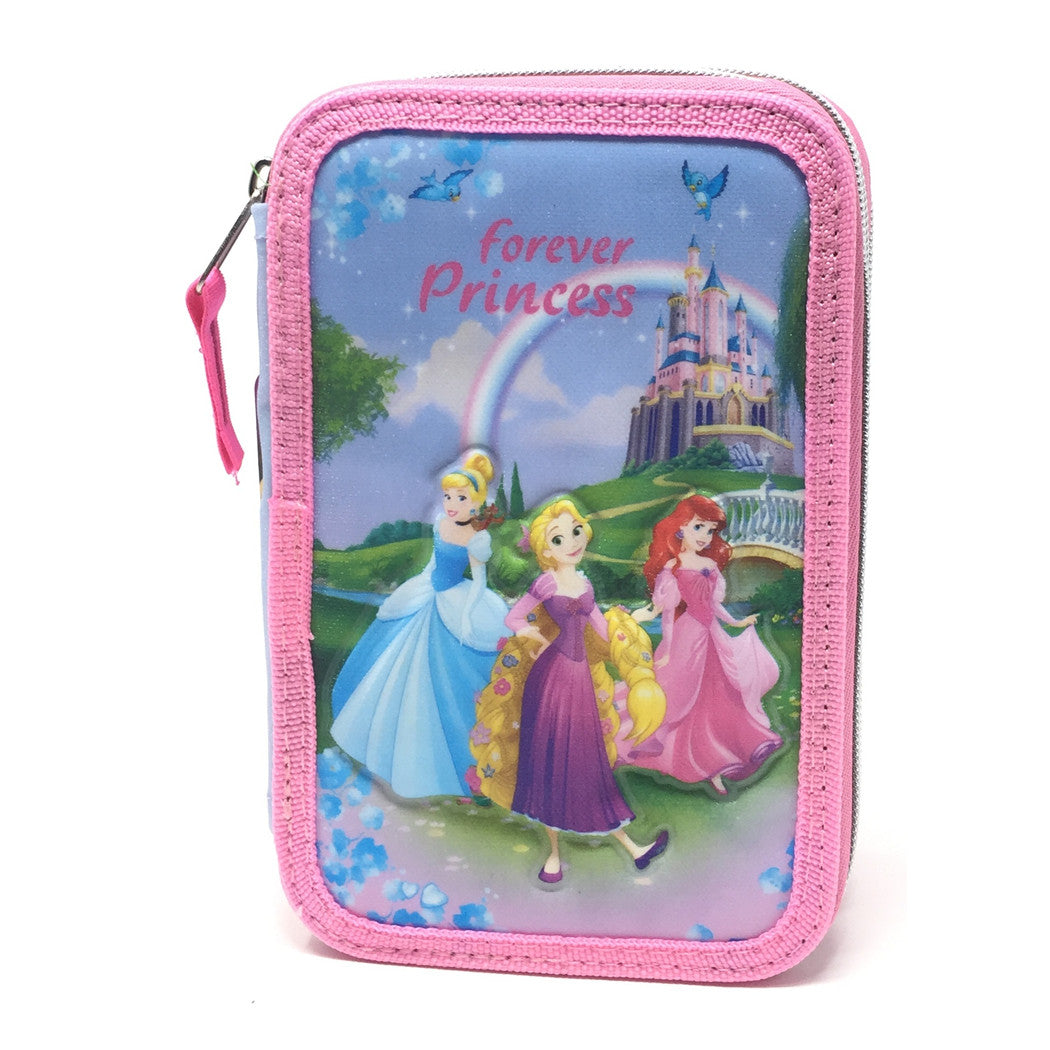 Trade Shop - Astuccio Scuola 3d Principesse Cenerentola Rapunzel Ariel Disney 3 Zip Cerniere -