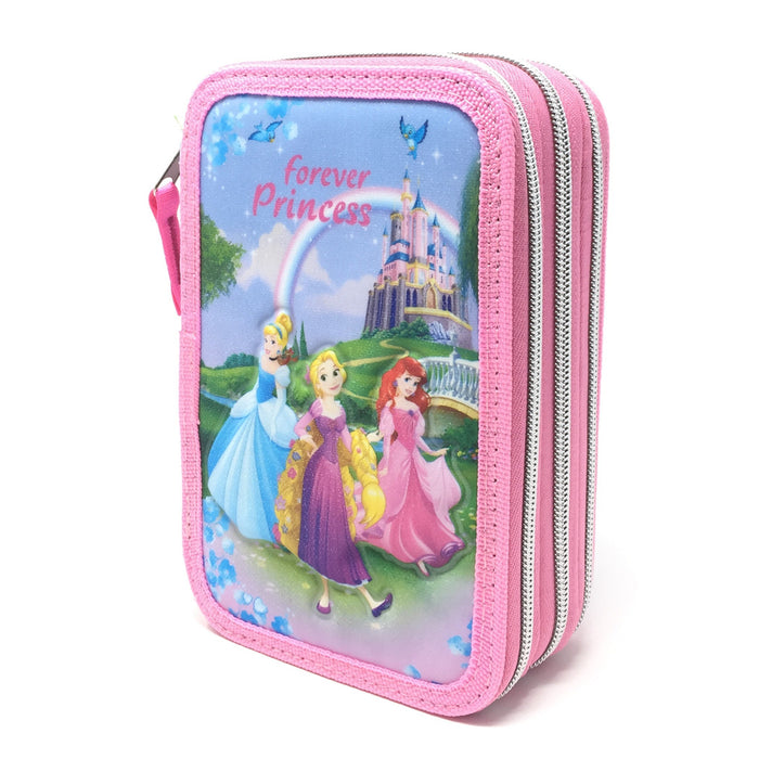 Trade Shop - Astuccio Scuola 3d Principesse Cenerentola Rapunzel Ariel Disney 3 Zip Cerniere -