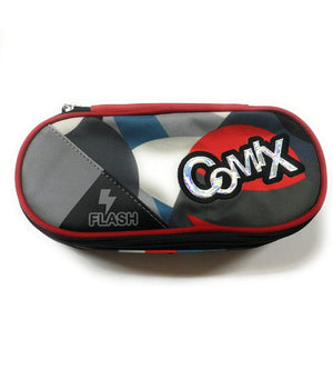 Astuccio Scuola Ovale Comix Flash Organizzato Portapenne 22 X 5 X 7 Cm Rosso Nero         