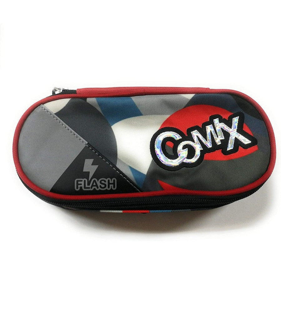 Astuccio Scuola Ovale Comix Flash Organizzato Portapenne 22 X 5 X 7 Cm Rosso Nero         