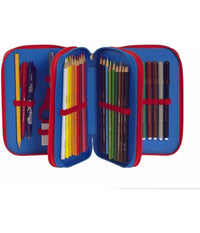 Astuccio Scuola Super Mario 3 Scomparti Zip Completo Di Cancelleria Pennarelli         