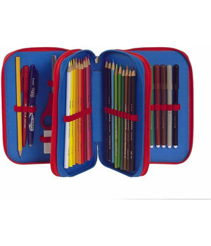 Astuccio Scuola Super Mario 3 Scomparti Zip Completo Di Cancelleria Pennarelli         