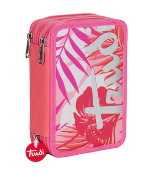 Astuccio Scuola Triplo Trudi Fenicottero Scuola Completo Portapastelli Rosa         