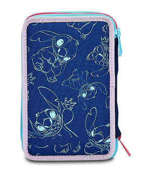 Astuccio Stitch E Lilo 3 Zip Per Scuola Elementare Completo Di Accessori Seven         
