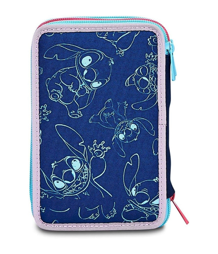 Astuccio Stitch E Lilo 3 Zip Per Scuola Elementare Completo Di Accessori Seven         