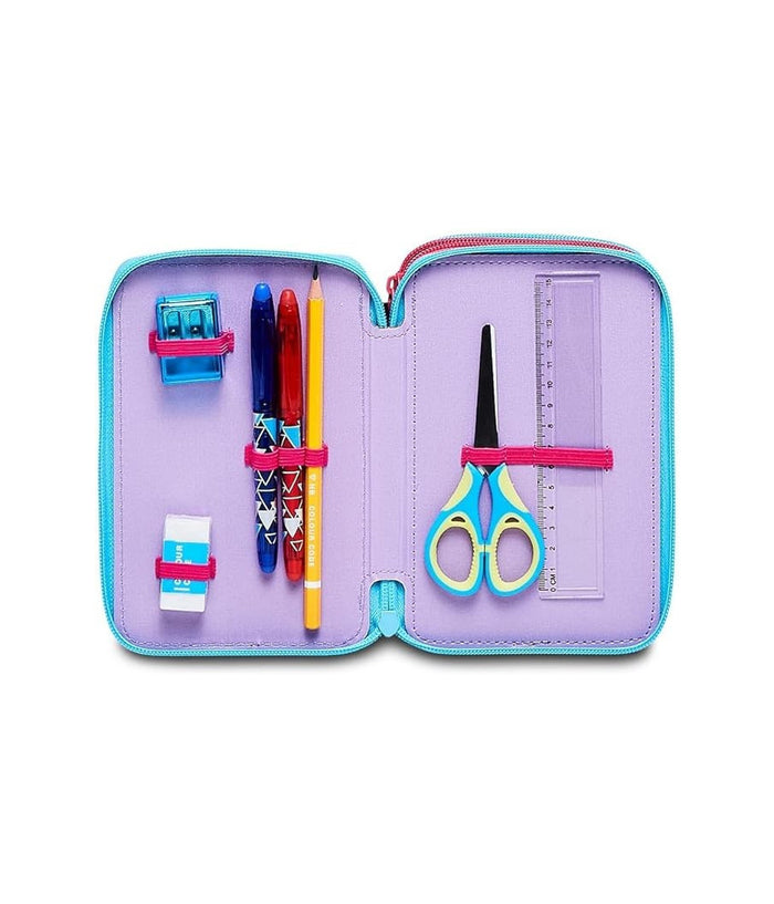 Astuccio Stitch E Lilo 3 Zip Per Scuola Elementare Completo Di Accessori Seven         