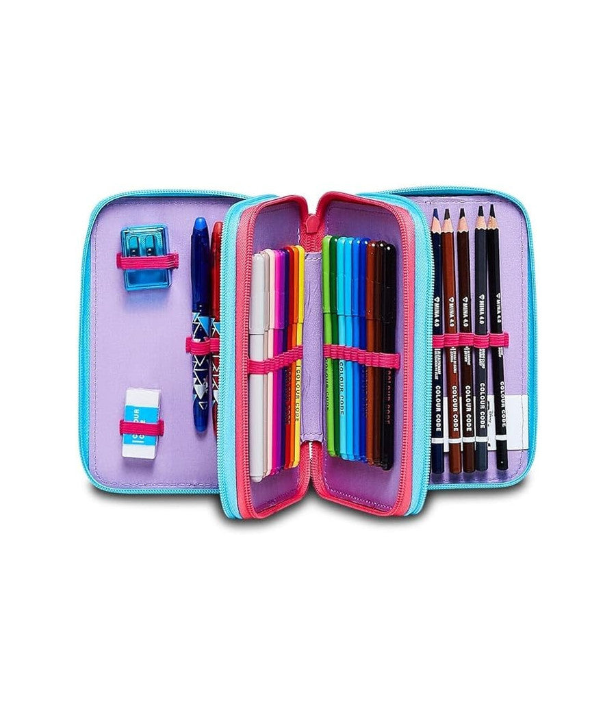 Astuccio Stitch E Lilo 3 Zip Per Scuola Elementare Completo Di Accessori Seven         