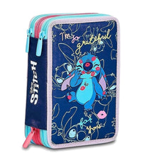 Astuccio Stitch E Lilo 3 Zip Per Scuola Elementare Completo Di Accessori Seven         