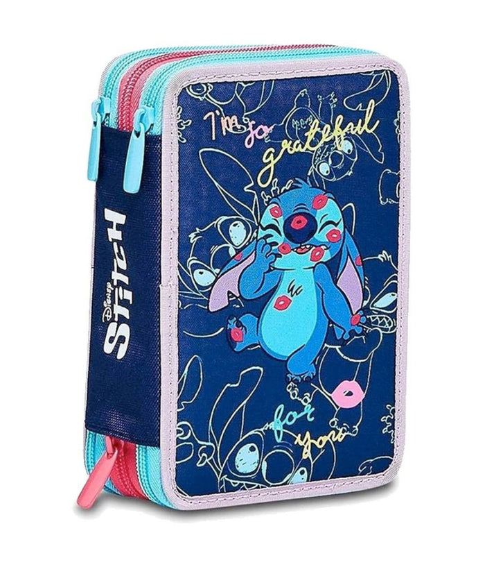 Astuccio Stitch E Lilo 3 Zip Per Scuola Elementare Completo Di Accessori Seven         