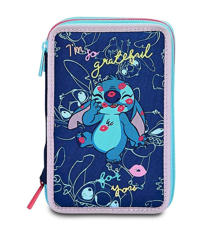 Astuccio Stitch E Lilo 3 Zip Per Scuola Elementare Completo Di Accessori Seven         
