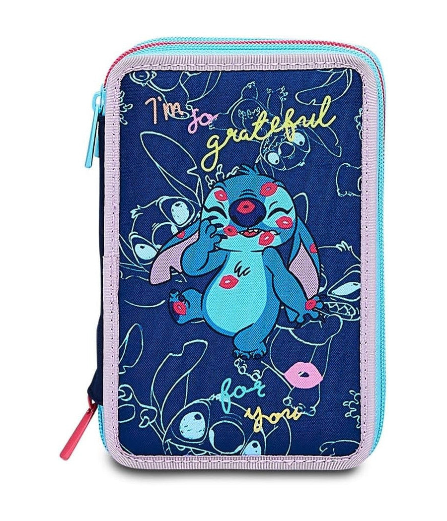 Astuccio Stitch E Lilo 3 Zip Per Scuola Elementare Completo Di Accessori Seven         