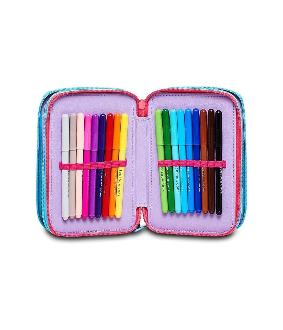 Astuccio Stitch E Lilo 3 Zip Per Scuola Elementare Completo Di Accessori Seven         