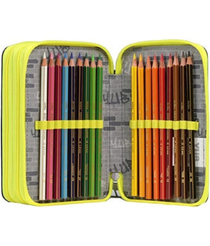 Astuccio Triplo 3 Cerniere Yub Murales Black Accessorio Scuola Portapastelli         