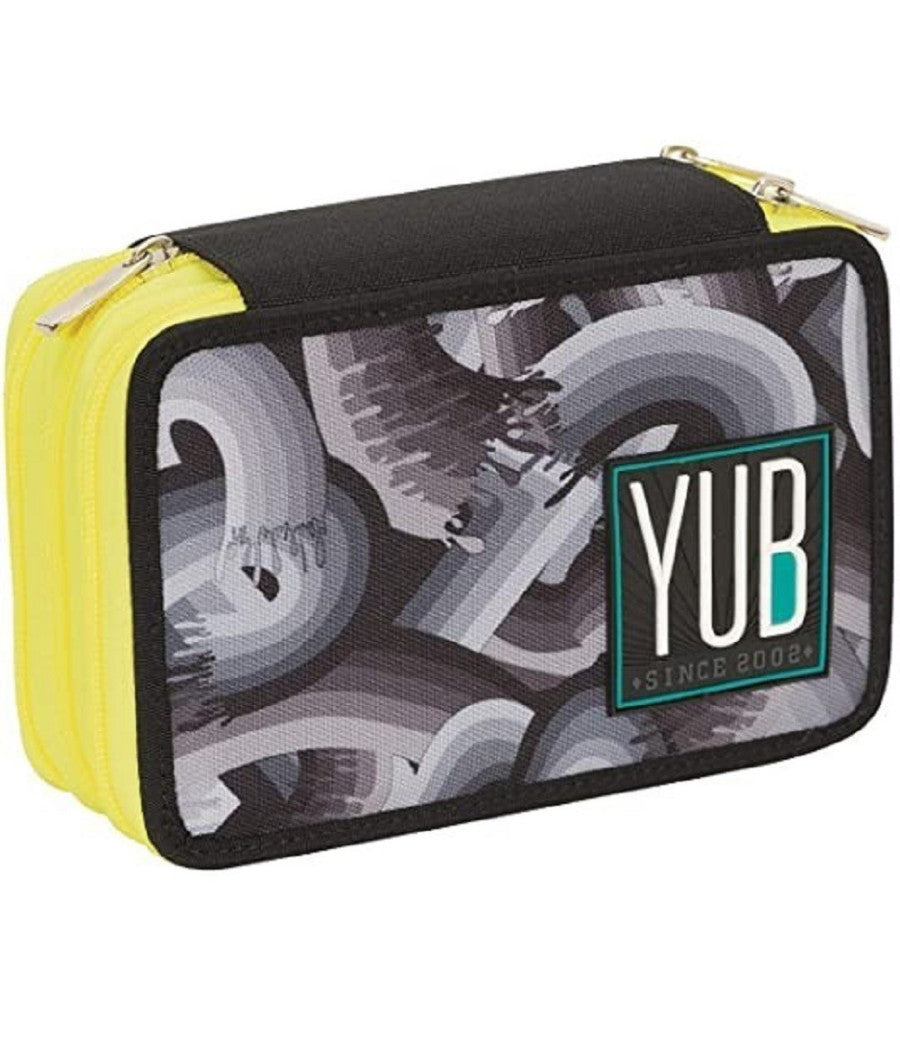 Astuccio Triplo 3 Cerniere Yub Murales Black Accessorio Scuola Portapastelli         